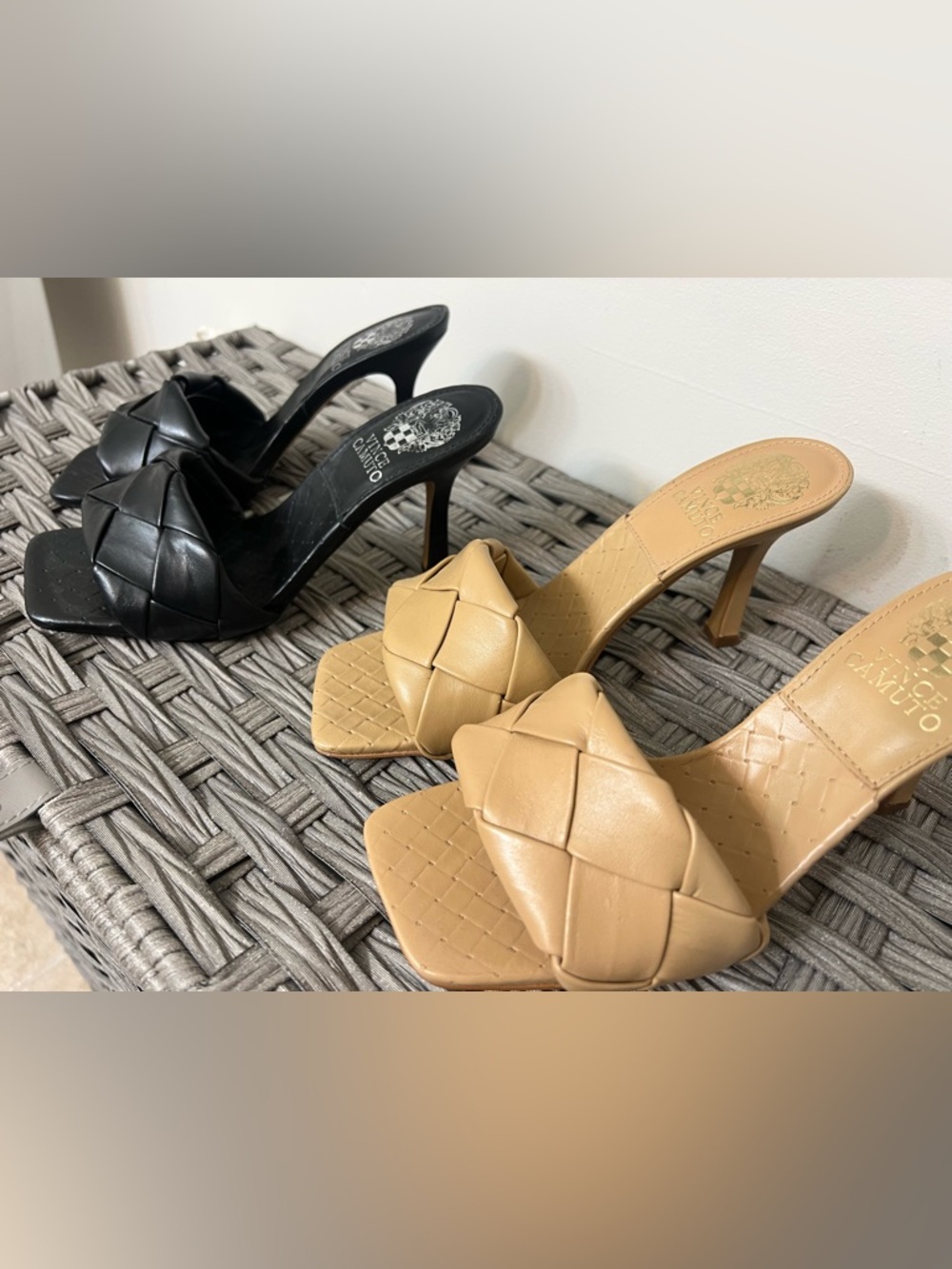 2 Pairs of Vince Camuto Woven Slide Mules in Black and Tan - Picture 2 of 3